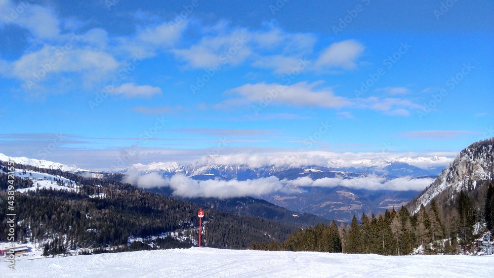 Beautiful view of winter landscape, of mountains in Austria