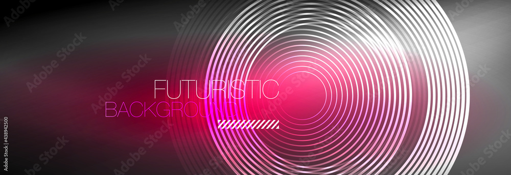 Dark abstract background with glowing neon circles. Trendy layout template for business or technology presentation, internet poster or web brochure cover, wallpaper Dark abstract background with glowing neon circles. Trendy layout template for business or technology presentation, internet poster or web brochure cover, wallpaper