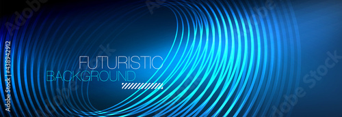 Dark abstract background with glowing neon circles. Trendy layout template for business or technology presentation, internet poster or web brochure cover, wallpaper