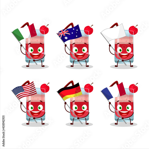 Singapore sling cartoon character bring the flags of various countries