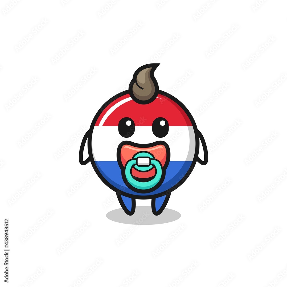 baby netherlands flag badge cartoon character with pacifier baby netherlands flag badge cartoon character with pacifier