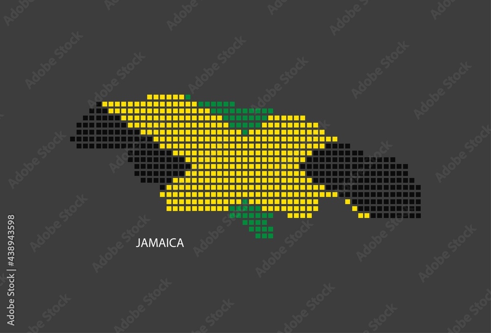 Jamaica map design flag Jamaica square, black background.