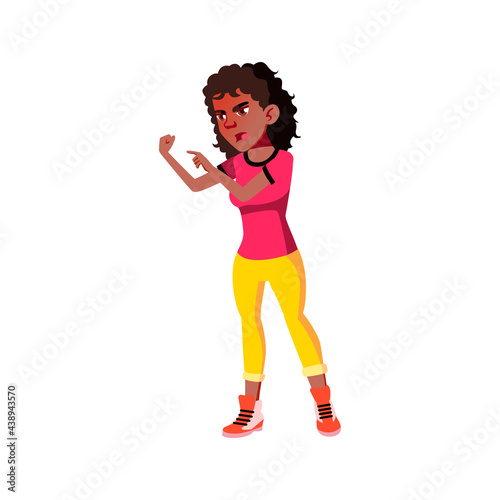 spiteful african girl screaming and showing fist at enemy cartoon vector. spiteful african girl screaming and showing fist at enemy character. isolated flat cartoon illustration