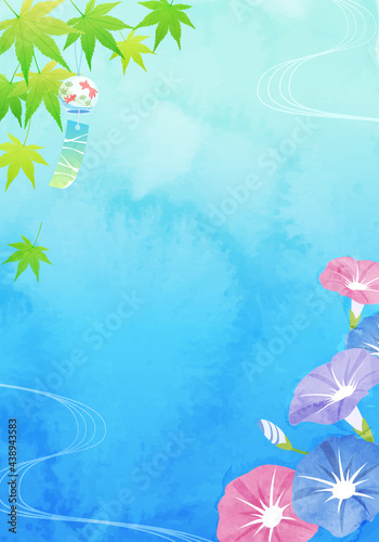 夏の朝顔の水彩のベクターイラストフレーム背景