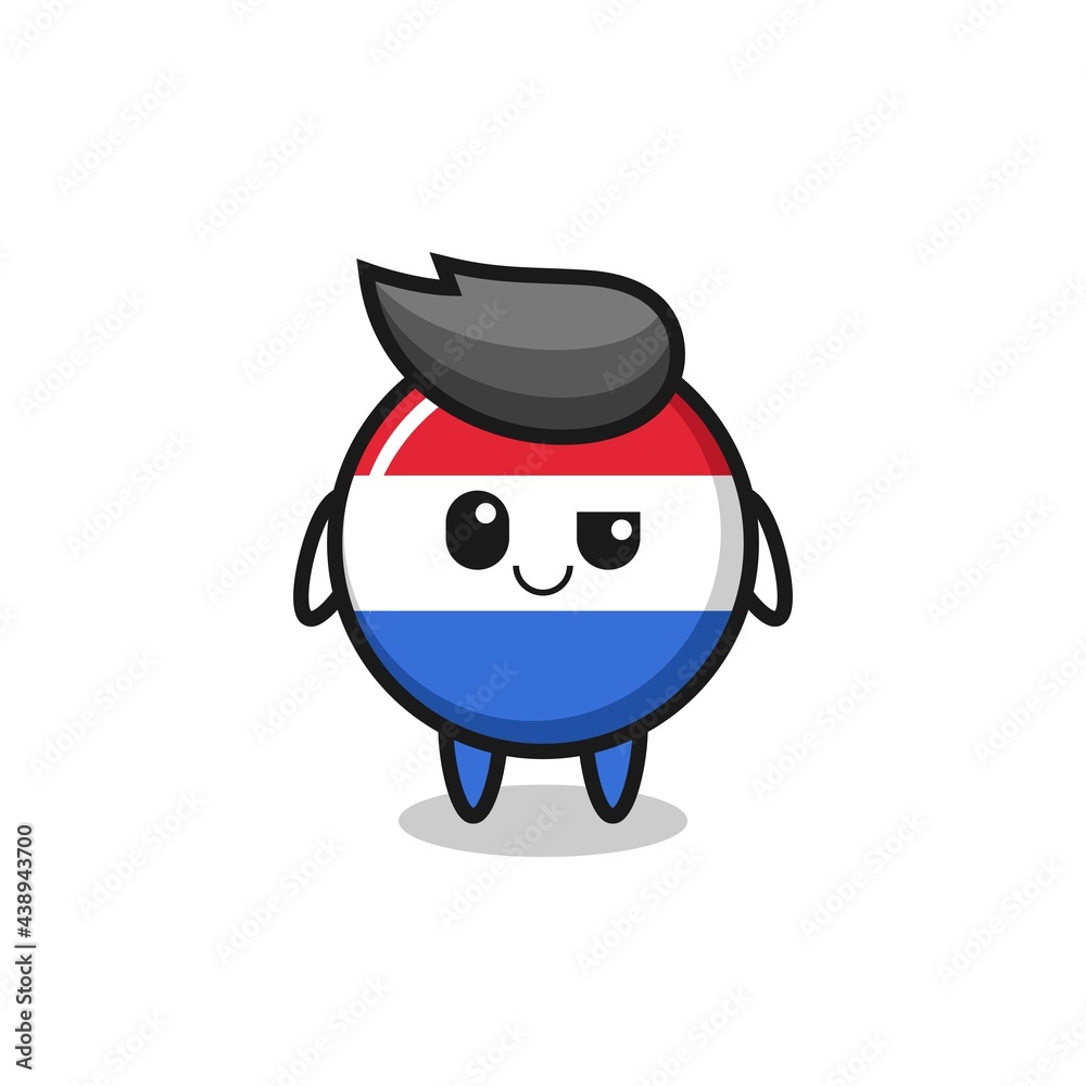 netherlands flag badge cartoon with an arrogant expression