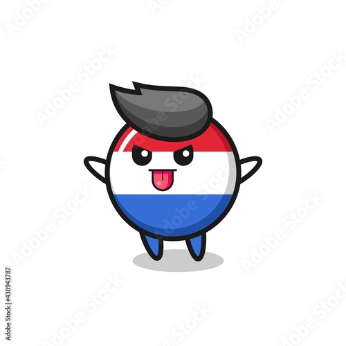 naughty netherlands flag badge character in mocking pose