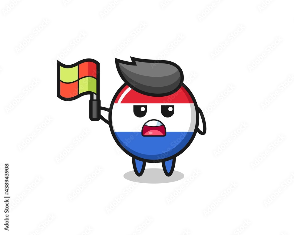 netherlands flag badge character as line judge putting the flag up netherlands flag badge character as line judge putting the flag up