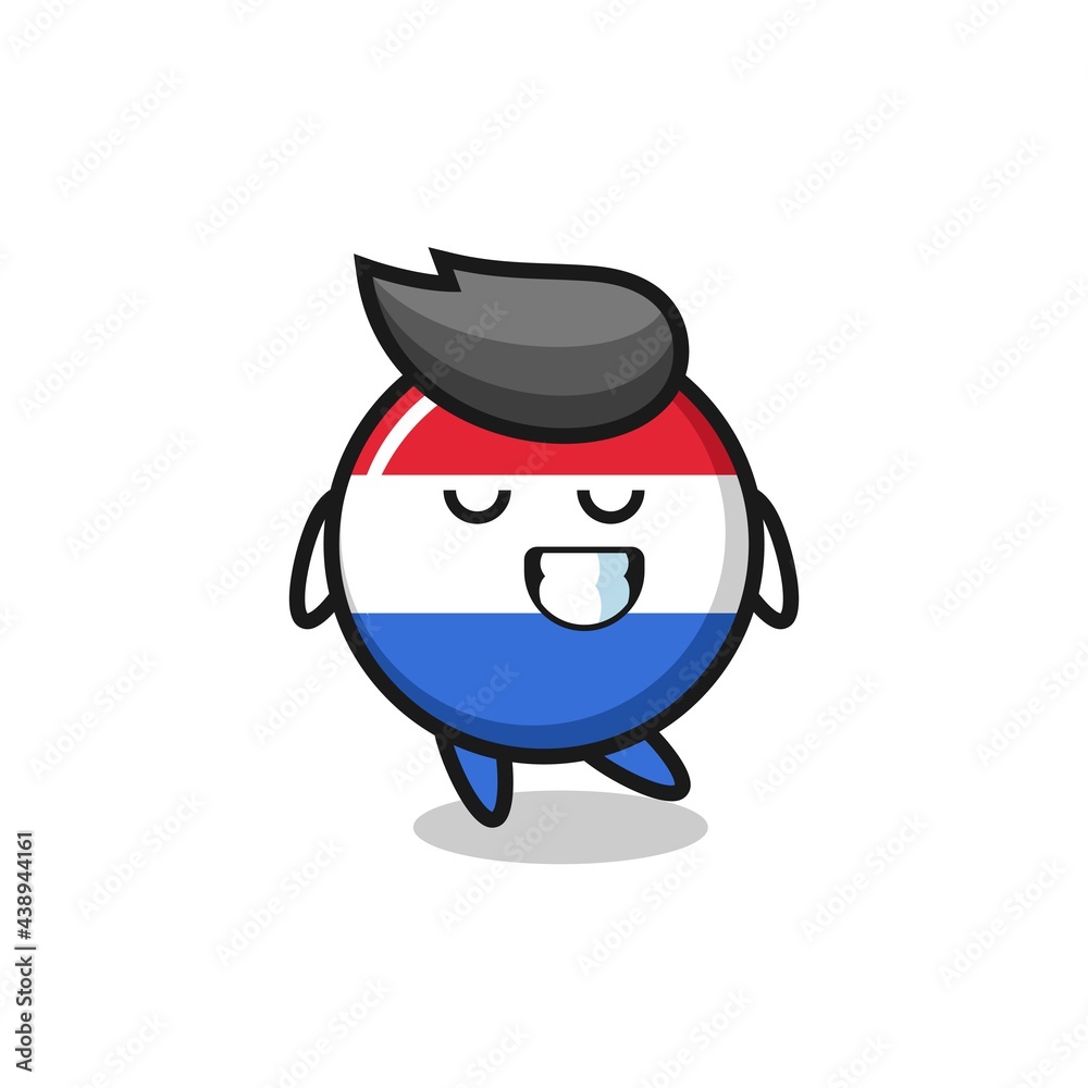 netherlands flag badge cartoon illustration with a shy expression