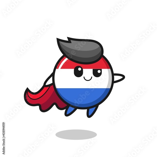 cute netherlands flag badge superhero character is flying © heriyusuf