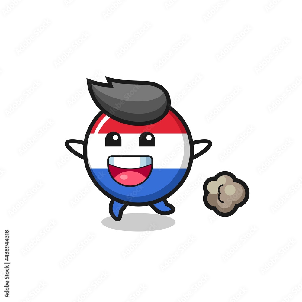 the happy netherlands flag badge cartoon with running pose the happy netherlands flag badge cartoon with running pose