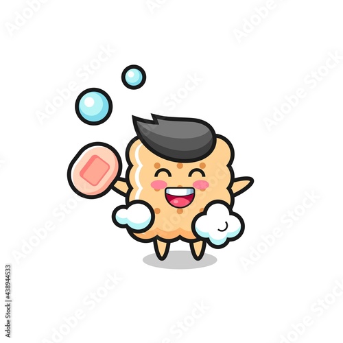 cracker character is bathing while holding soap