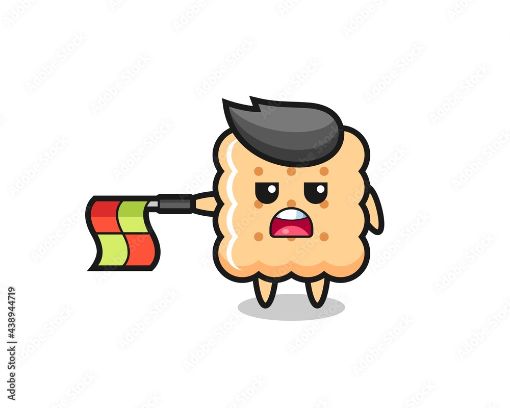 Obraz premium cracker character as line judge hold the flag straight horizontally