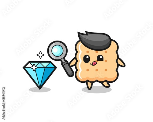 cracker mascot is checking the authenticity of a diamond