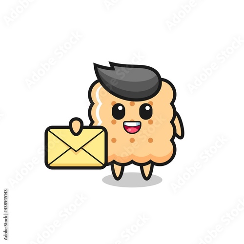 cartoon illustration of cracker holding a yellow letter
