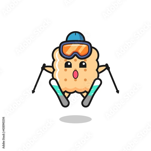 cracker mascot character as a ski player