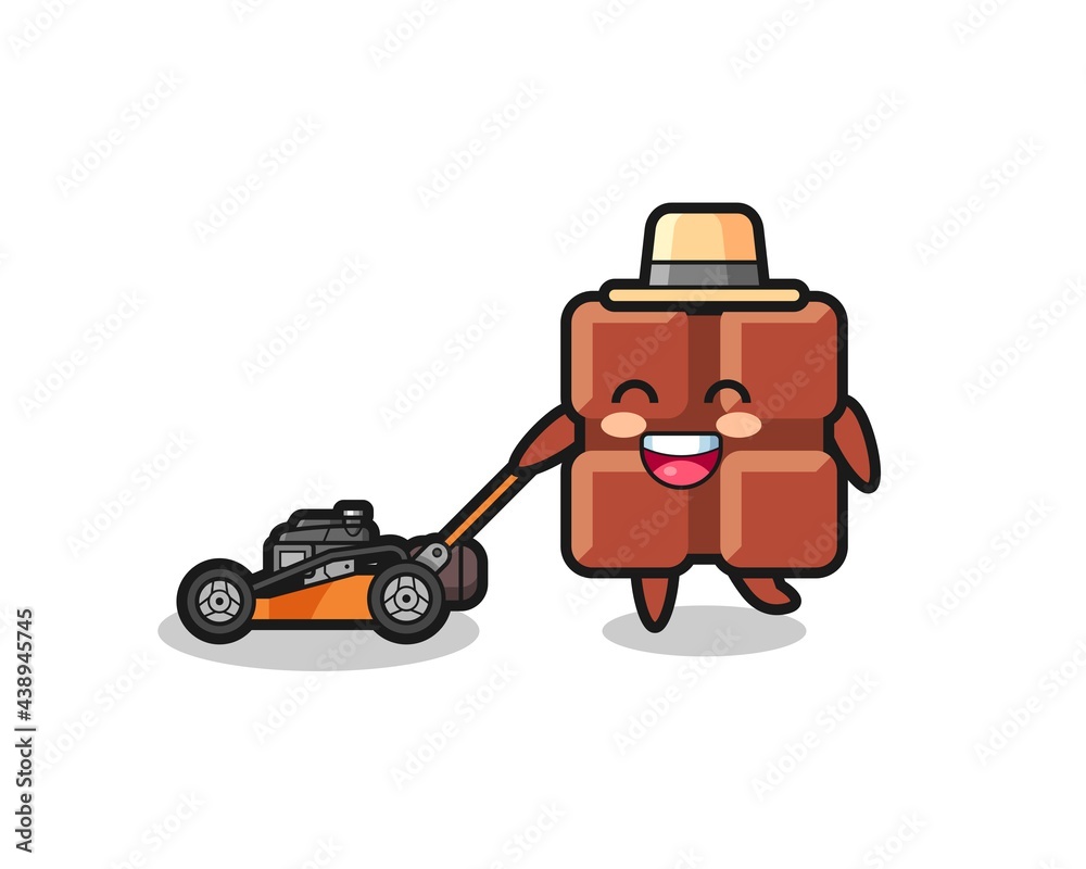 illustration of the chocolate bar character using lawn mower illustration of the chocolate bar character using lawn mower