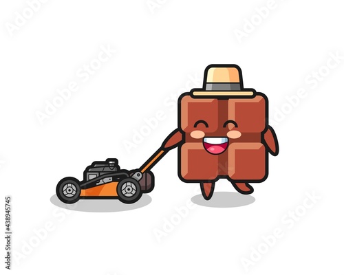 illustration of the chocolate bar character using lawn mower