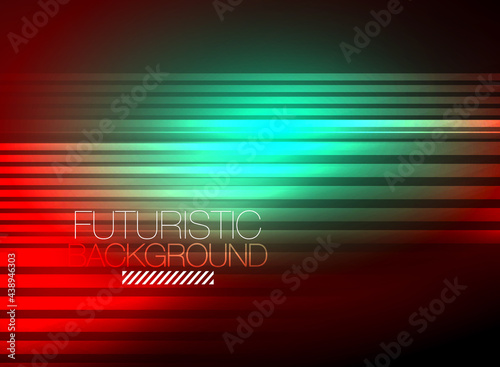 Bright neon color techno abstract background, shiny glowing neon lines in the dark background