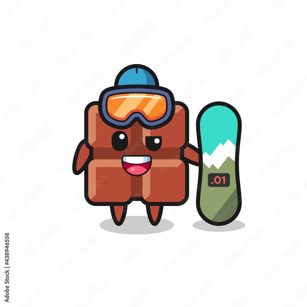Illustration of chocolate bar character with snowboarding style