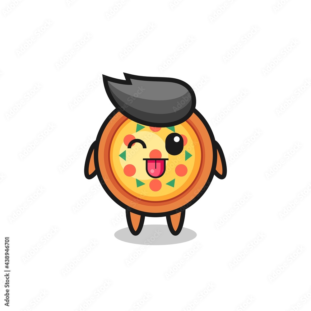 cute pizza character in sweet expression while sticking out her tongue