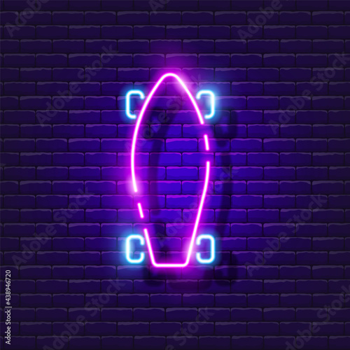 Skateboard neon icon. Vector illustration for design. Street sport concept. Skateboarding sign.