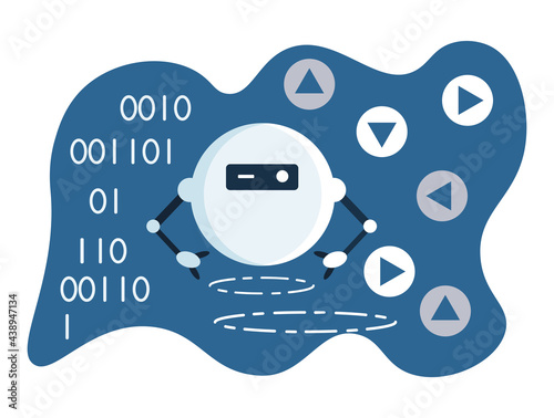 Robot on a background of computer code, the latest technology, flat vector illustration
