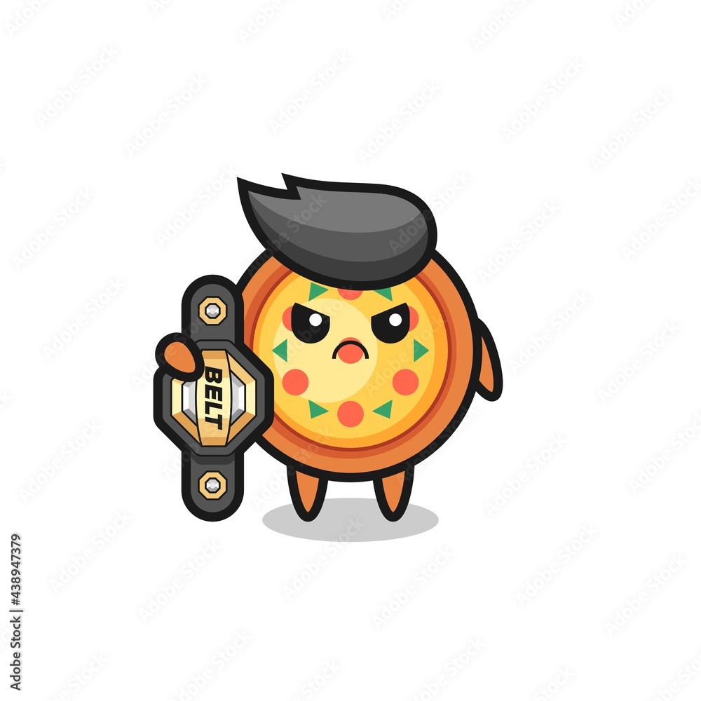 pizza mascot character as a MMA fighter with the champion belt