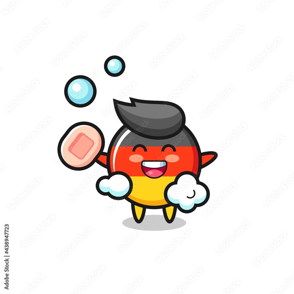 germany flag badge character is bathing while holding soap
