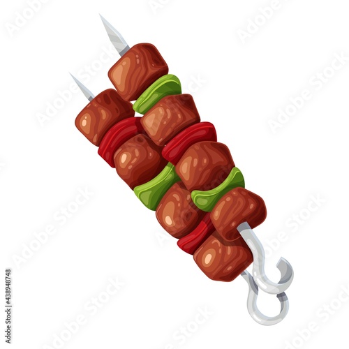 Grilled doner meat kebab on skewers stick icon. Barbecue vector illustration.