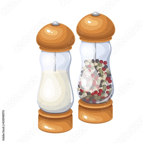 Salt and pepper grinder, spice shaker, black pepper mill vector illustration.
