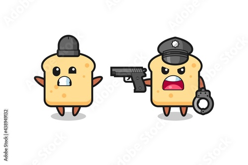 illustration of bread robber with hands up pose caught by police