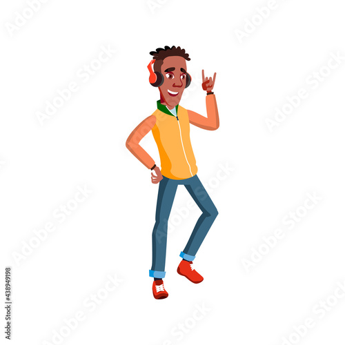 african man listening energy music on earphones cartoon vector. african man listening energy music on earphones character. isolated flat cartoon illustration