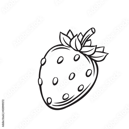 Strawberries fruit berry outline vector icon, drawing monochrome illustration. Healthy nutrition, organic food, vegetarian product.