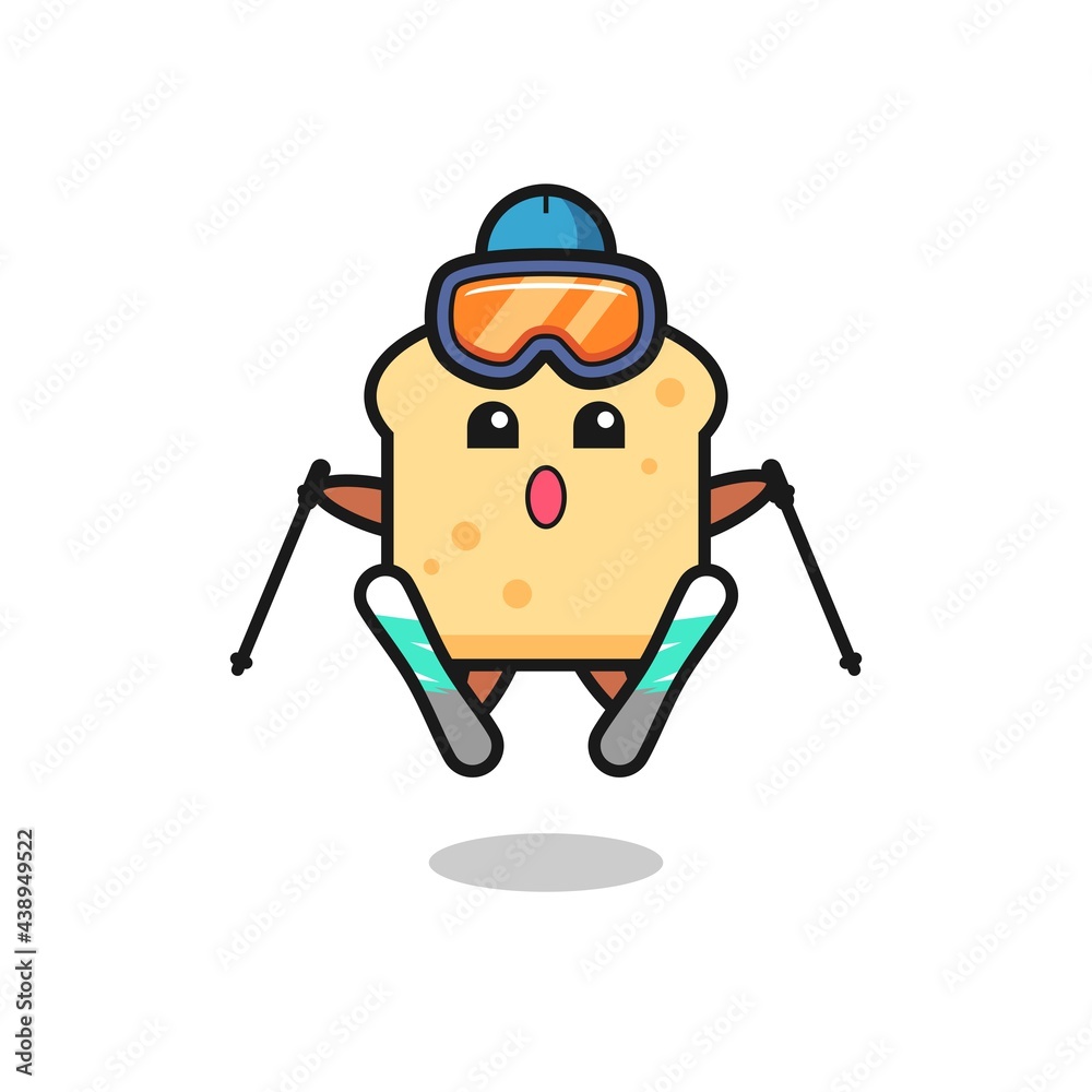 bread mascot character as a ski player