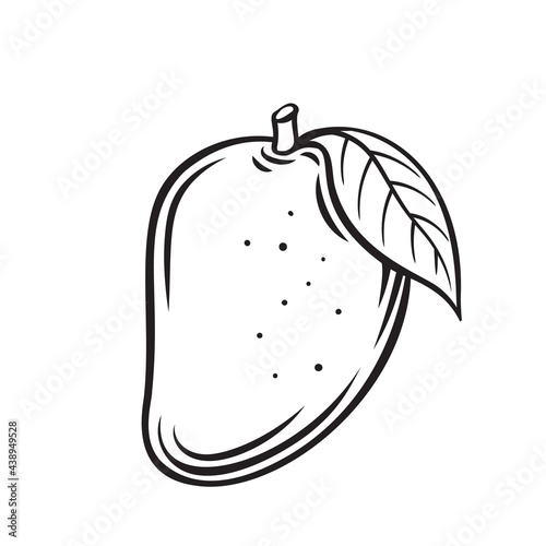Mango fruit outline vector icon, drawing monochrome illustration. Healthy nutrition, organic food, vegetarian product.