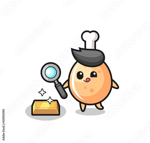 fried chicken character is checking the authenticity of the gold bullion