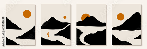 Abstract art mountain black and white modern style. Modern art graphic background. Abstract geometric background. Abstract landscape Design for wall decoration, postcard or brochure cover design.