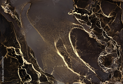 Gold Marbling Texture design for poster, brochure, invitation, cover book, catalog. Luxury abstract background alcohol ink technique black and gold.