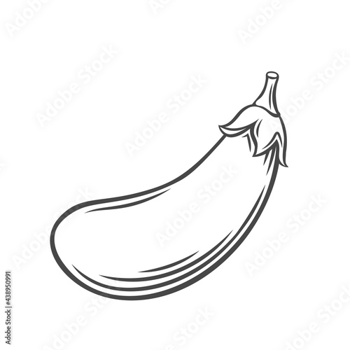 Eggplant vegetable outline vector icon, drawing monochrome illustration. Healthy nutrition, organic food, vegetarian product.