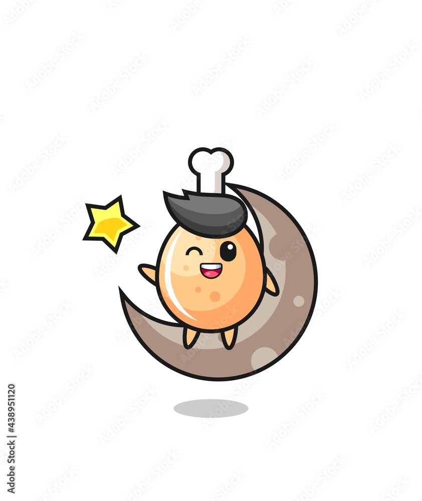 illustration of fried chicken cartoon sitting on the half moon illustration of fried chicken cartoon sitting on the half moon