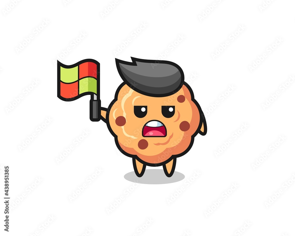 chocolate chip cookie character as line judge putting the flag up chocolate chip cookie character as line judge putting the flag up