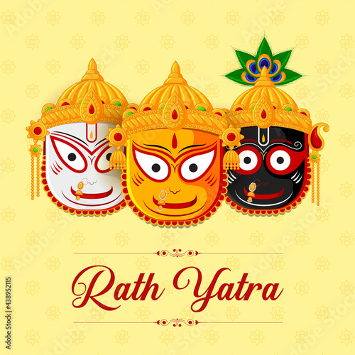 Lord Jagannath Puri Odisha God Rathyatra Festival. God wearing mask Jagannatha, Balbhadra and Subhadra. 
