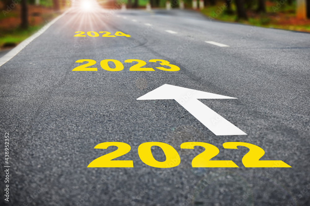 Direction to new year concept and sustainable development idea. Number of 2022 to 2024 on 