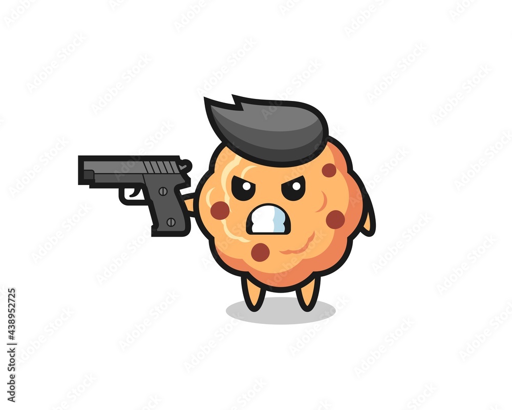 the cute chocolate chip cookie character shoot with a gun the cute chocolate chip cookie character shoot with a gun