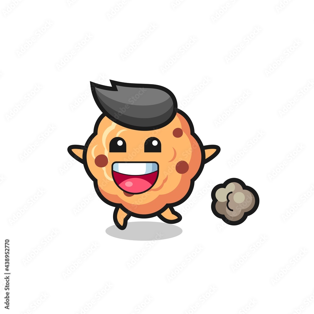 the happy chocolate chip cookie cartoon with running pose the happy chocolate chip cookie cartoon with running pose