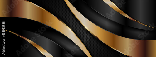 Modern Dark Background Combined with Abstract Gold Element and Overlap Textured Layer.