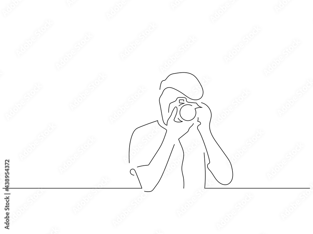 People making a photography line drawing, vector illustration design. Summer collection. People making a photography line drawing, vector illustration design. Summer collection.
