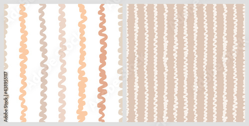 Pale doodle wave stripes seamless pattern. Hand drawn lines repeat background in skin beige color. For fabric, wrapping, invitations, card, scrapbooking or wallpaper.