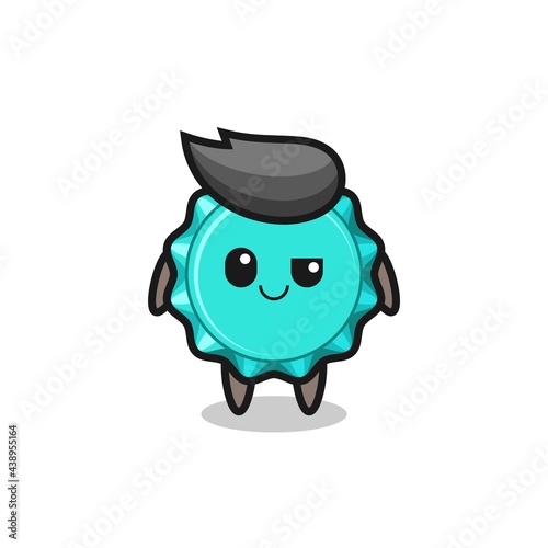 bottle cap cartoon with an arrogant expression