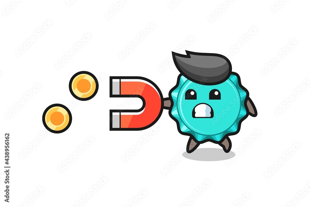 the character of bottle cap hold a magnet to catch the gold coins the character of bottle cap hold a magnet to catch the gold coins